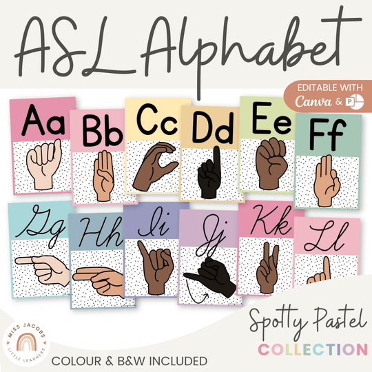 ASL Alphabet Posters - American Sign Language - Spotty Pastel