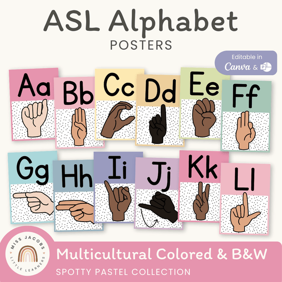 ASL Alphabet Posters - American Sign Language - Spotty Pastel - Miss Jacobs Little Learners