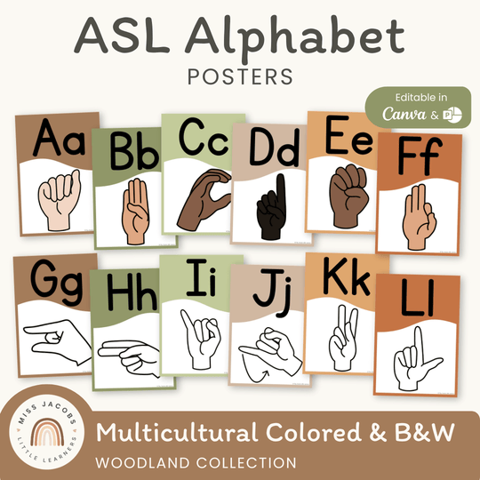 ASL Alphabet Posters (American Sign Language) - Woodland Decor