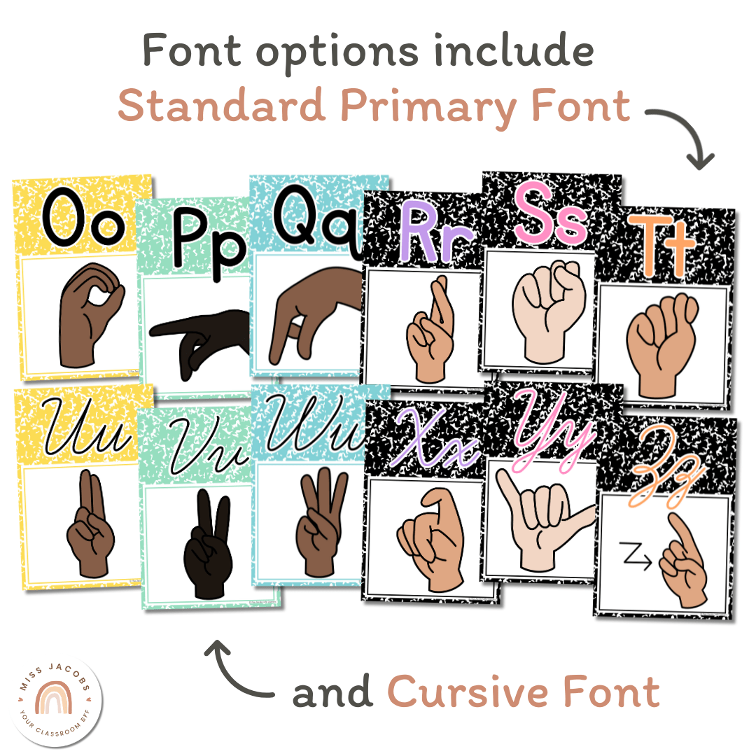 ASL Alphabet Posters - American Sign Language - Cutesy Theme - MJLL