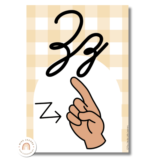 ASL (American Sign Language) Alphabet Posters | Daisy Gingham Neutrals Classroom Decor - Miss Jacobs Little Learners