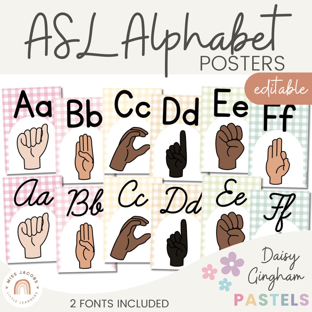 ASL (American Sign Language) Alphabet Posters | Daisy Gingham Pastels ...