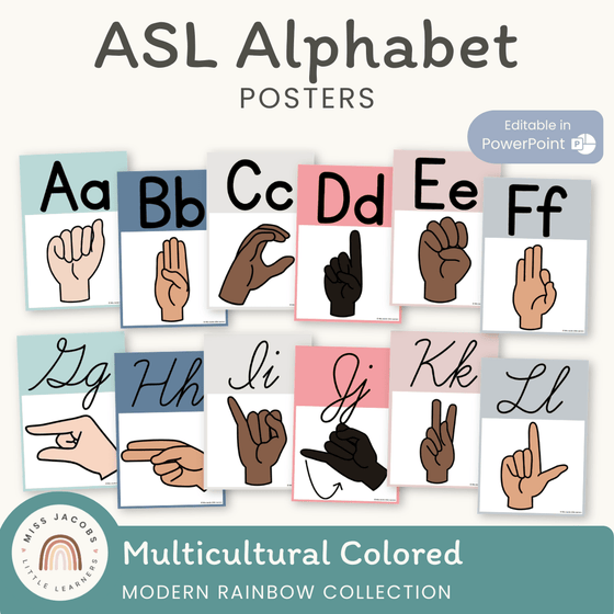Calm In Sign Language ASL (American Sign Language) Alphabet Posters | Modern rainbow CALM CO ...