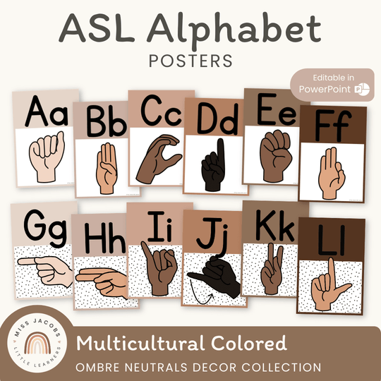 ASL (American Sign Language) Alphabet Posters | NEUTRALS | Ombre Neutrals
