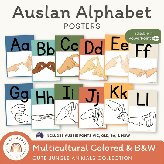 Auslan Alphabet Posters - Australian Sign Language - Cute Jungle Animals