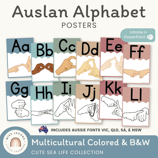 Auslan Alphabet Posters - Australian Sign Language - Cute Sea Life