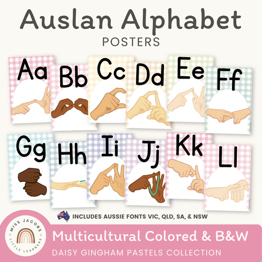 Auslan Alphabet Posters (Australian Sign Language) - Daisy Gingham Pastels