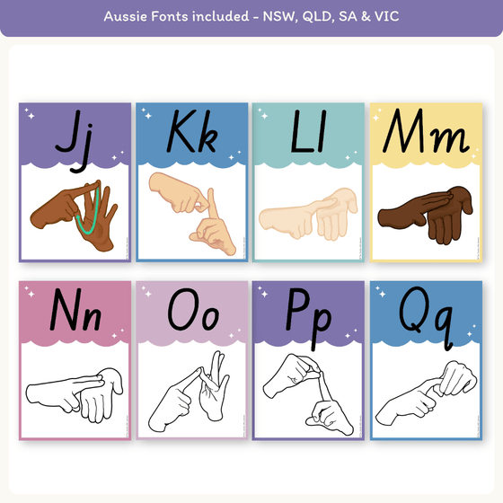 Auslan Alphabet Posters: Australian Sign Language - Dreamy Space Classroom Decor - Miss Jacobs Little Learners