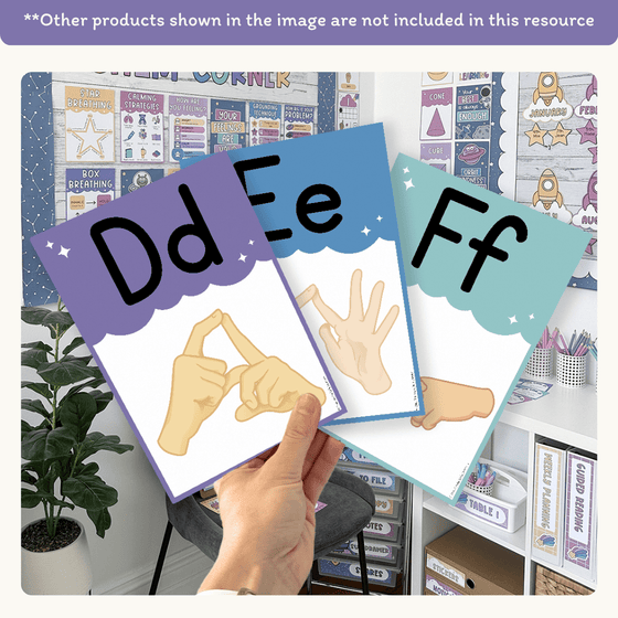 Auslan Alphabet Posters: Australian Sign Language - Dreamy Space Classroom Decor - Miss Jacobs Little Learners