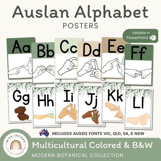 Auslan Alphabet Posters (Australian Sign Language) - Modern Botanical