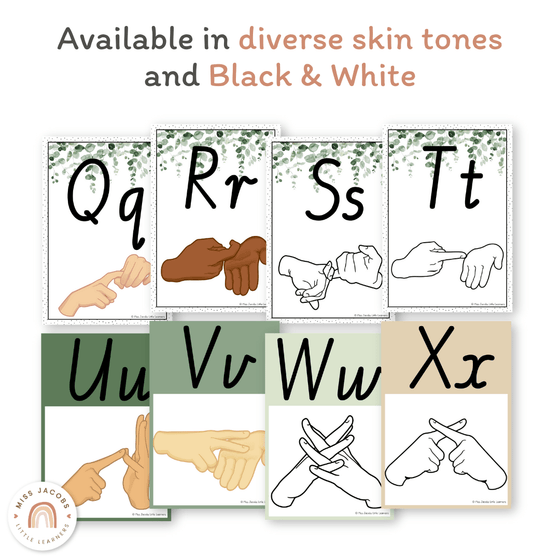 Auslan Alphabet Posters (Australian Sign Language) - Modern Botanical - Miss Jacobs Little Learners