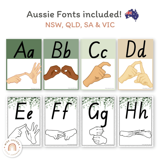 Auslan Alphabet Posters (Australian Sign Language) - Modern Botanical - Miss Jacobs Little Learners