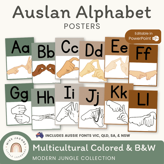Auslan Alphabet Posters (Australian Sign Language) - Modern Jungle Decor