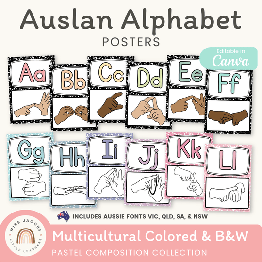 Auslan Alphabet Posters: Australian Sign Language - Pastel Composition Notebook Decor