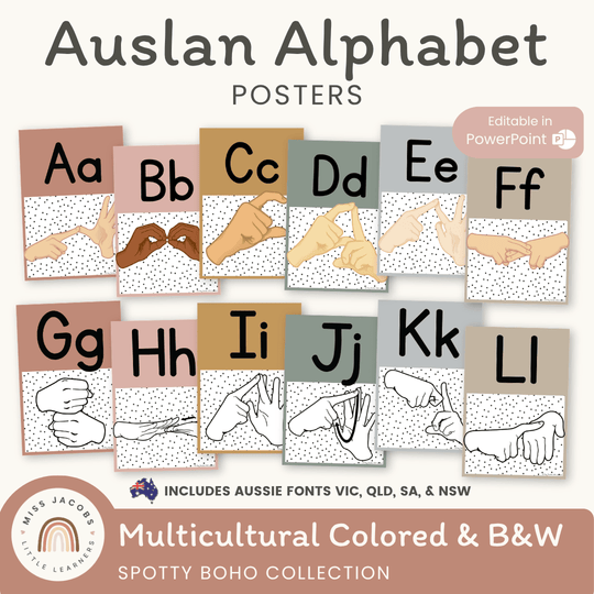 Auslan Alphabet Posters (Australian Sign Language) - Spotty Boho Decor