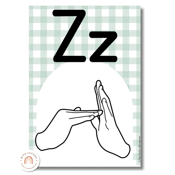 Auslan (Australian Sign Language) Alphabet Posters | Daisy Gingham Pastels Classroom Decor - Miss Jacobs Little Learners