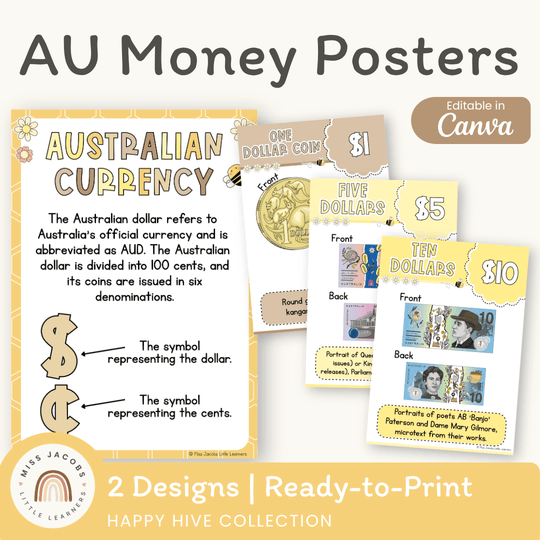 Australian Money Posters - Happy Hive Math Decor
