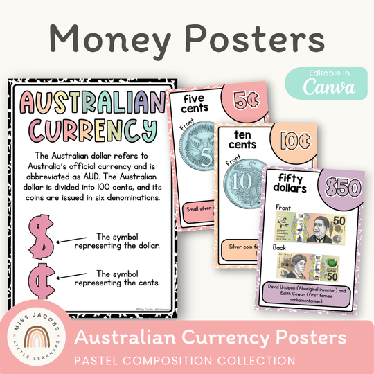 Australian Money Posters - Pastel Composition Notebook Math Decor