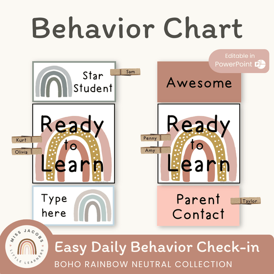 Behavior Clip Chart - Boho Rainbow Neutrals Classroom Decor - Miss Jacobs Little Learners