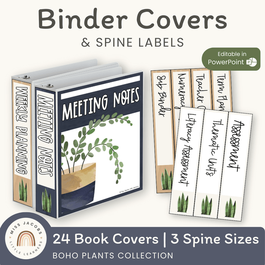 Binder Covers and Spine Labels - Boho Plants Classroom Decor