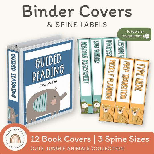 Binder Covers and Spine Labels - Cute Jungle Animals Decor