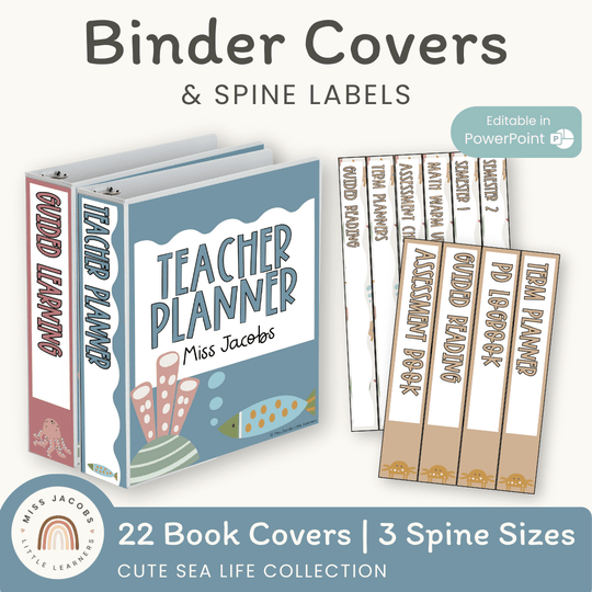Binder Covers and Spine Labels - Cute Sea Life Classroom Decor