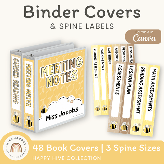 Binder Covers and Spine Labels - Happy Hive Classroom Decor