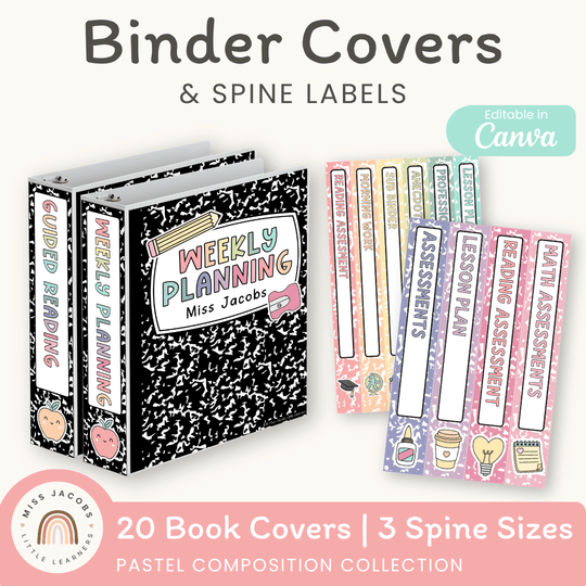 Binder Covers and Spine Labels - Pastel Composition Notebook Classroom Decor