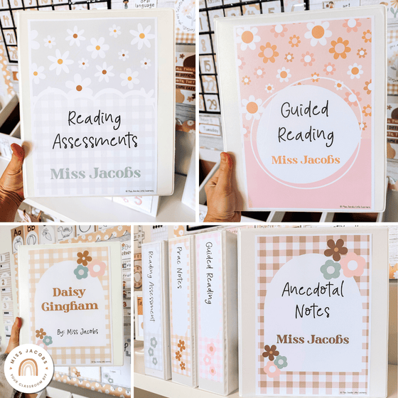 Binder Covers and Spines | Daisy Gingham Neutrals Classroom Decor | Editable - Miss Jacobs Little Learners