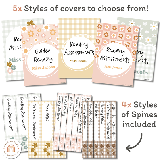 Binder Covers and Spines | Daisy Gingham Neutrals Classroom Decor | Editable - Miss Jacobs Little Learners