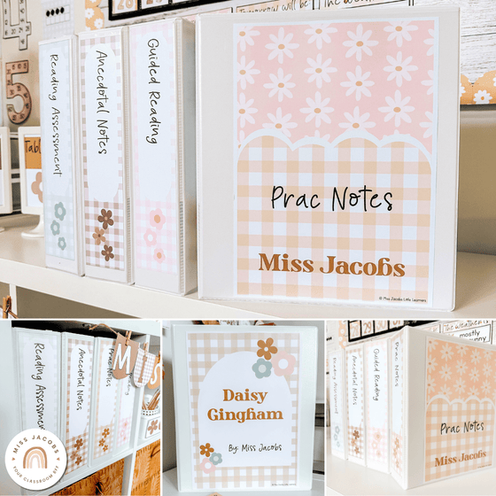 Binder Covers and Spines | Daisy Gingham Neutrals Classroom Decor | Editable - Miss Jacobs Little Learners