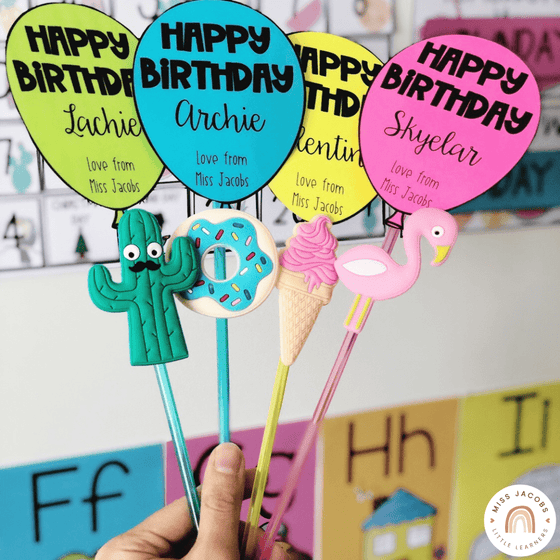 Birthday Balloon Straw Toppers | Birthday Gift Tags for Students | Editable - Miss Jacobs Little Learners