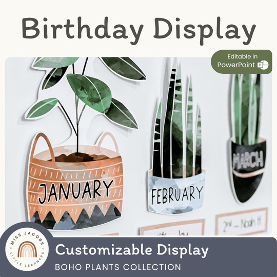 Birthday Display - Boho Plants Classroom Decor