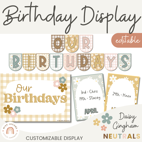 Birthday Display - Daisy Gingham Neutrals Decor