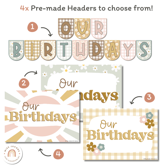 Birthday Display | Daisy Gingham Neutrals Classroom Decor - Miss Jacobs Little Learners