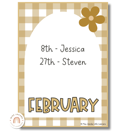 Birthday Display | Daisy Gingham Neutrals Classroom Decor - Miss Jacobs Little Learners