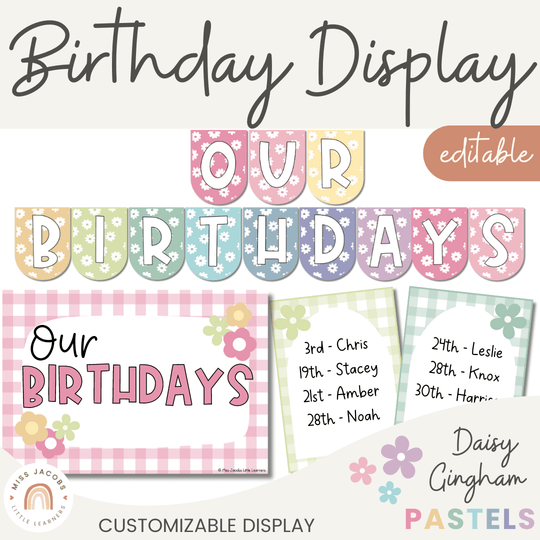 Birthday Display - Daisy Gingham Pastels Decor