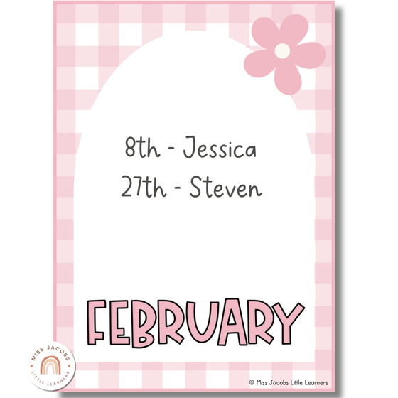 Birthday Display | Daisy Gingham Pastels Classroom Decor | Editable - Miss Jacobs Little Learners