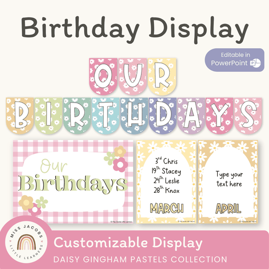 Birthday Display - Daisy Gingham Pastels Decor