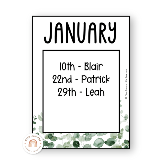 Birthday Display - Modern Botanical Classroom Decor - Miss Jacobs Little Learners