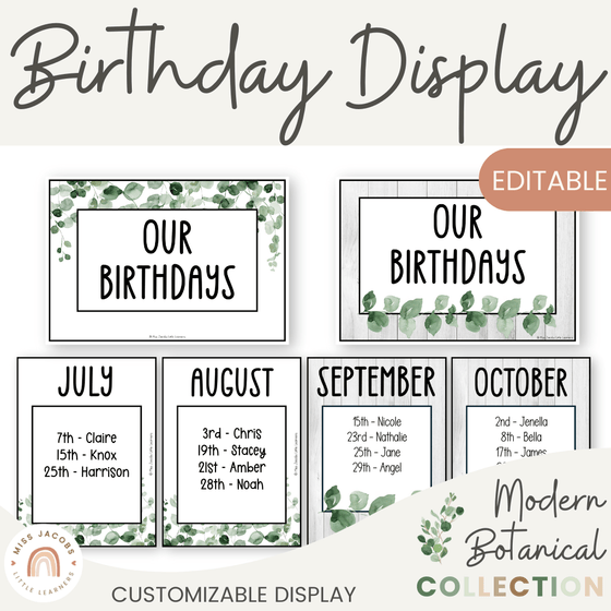 Birthday Display - Modern Botanical Classroom Decor - Miss Jacobs Little Learners