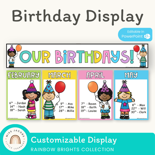 Birthday Display with Banner - Editable | Rainbow Theme