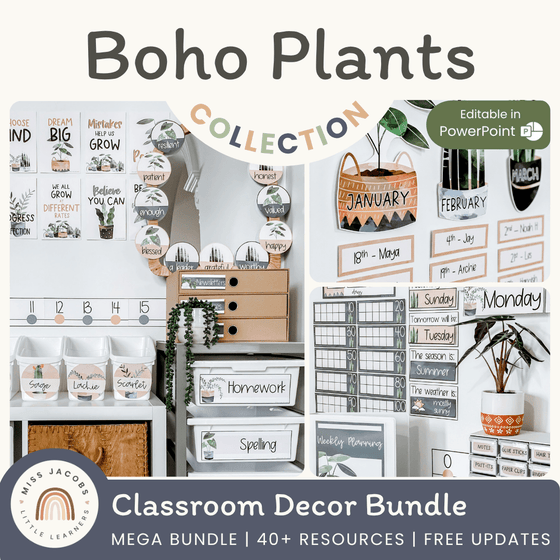 Boho Plants Classroom Decor Bundle - Miss Jacobs Little Learners