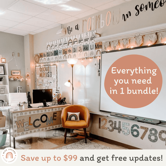 Boho Rainbow Neutrals Classroom Decor Bundle