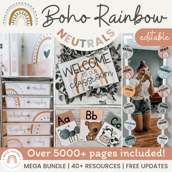 Boho Rainbow Classroom Decor Bundle - Miss Jacobs Little Learners