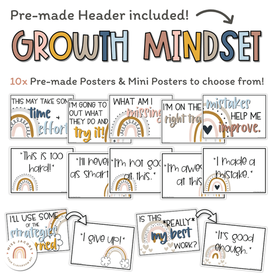 Growth Mindset Posters - Boho Rainbow Neutrals Decor