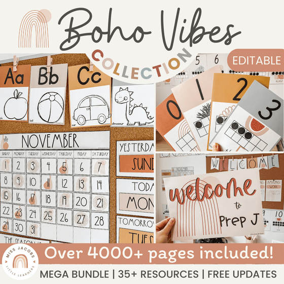 Boho Vibes Classroom Decor Bundle | Desert Neutral Theme | Editable - Miss Jacobs Little Learners