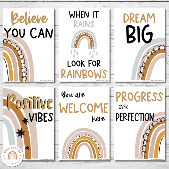 Boho Rainbow Motivational Classroom Posters - Miss Jacobs Little Learners