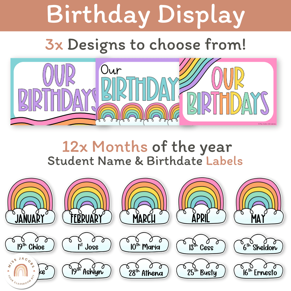 Bright Rainbow Theme Classroom Essentials Decor Pack - Miss Jacobs