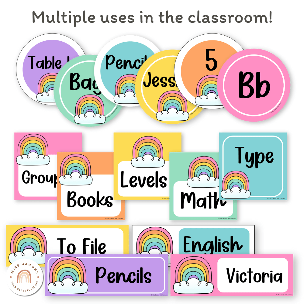 Bright Rainbow Theme Classroom Essentials Decor Pack - Miss Jacobs